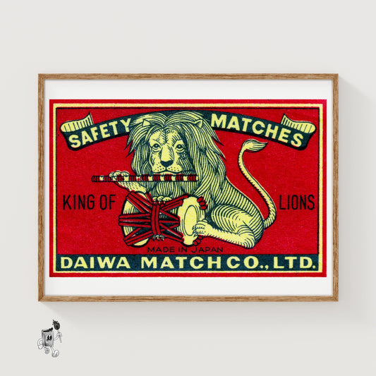 Yellow Japanese Lion - vintage matchbox label print