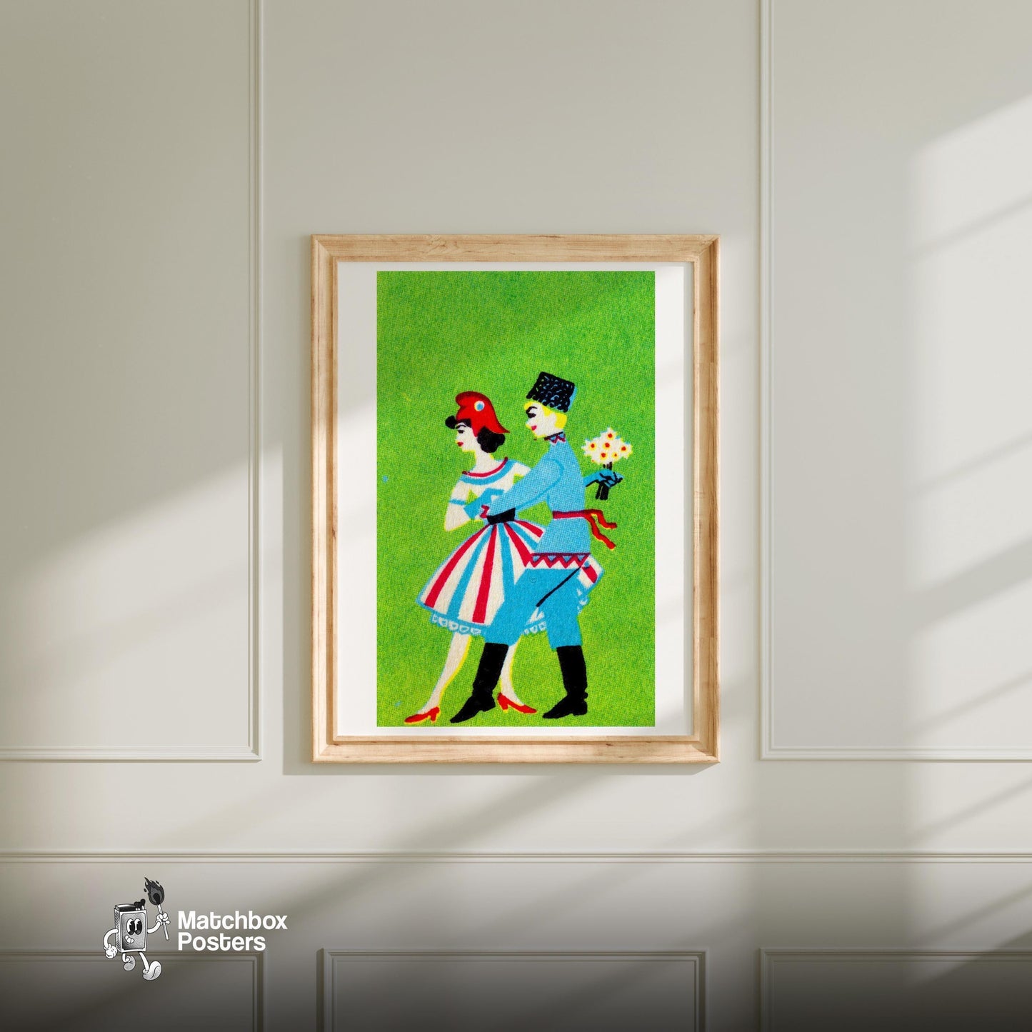 Traditional Dance Couple - vintage matchbox label print - bedroom mockup