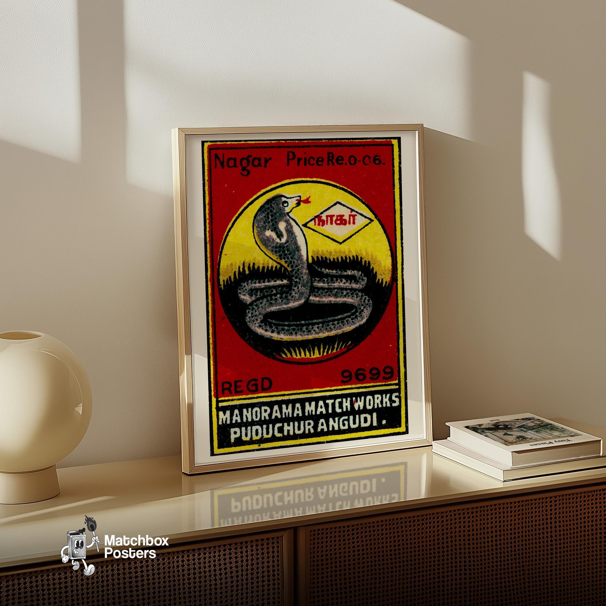 Black Cobra - vintage matchbox label print - size comparison