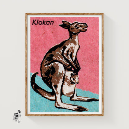 Kangaroo and Joey - vintage matchbox label print