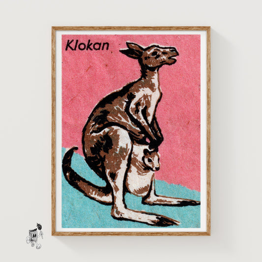 Kangaroo and Joey - vintage matchbox label print