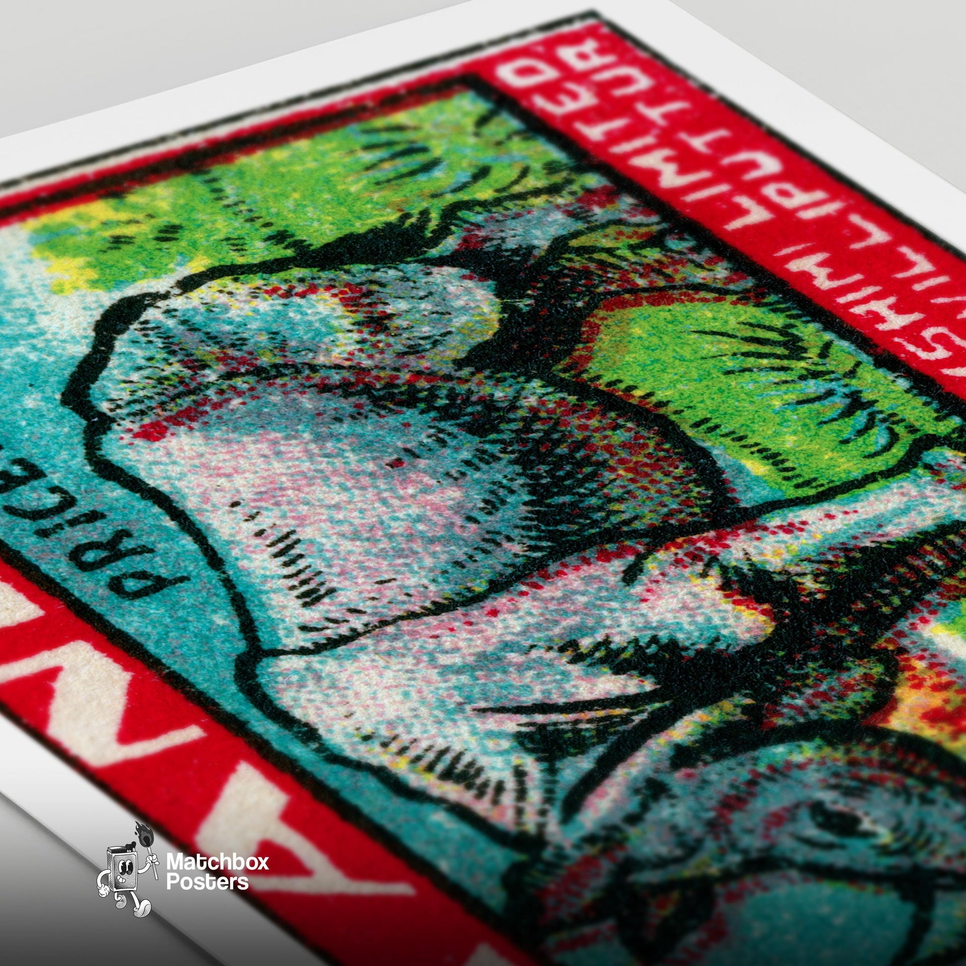 Rhinoceros - vintage matchbox label print - close-up detail