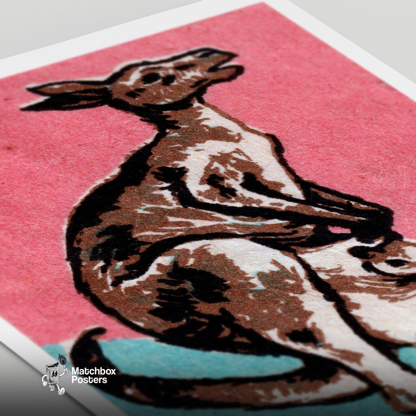 Kangaroo and Joey - vintage matchbox label print - close-up detail