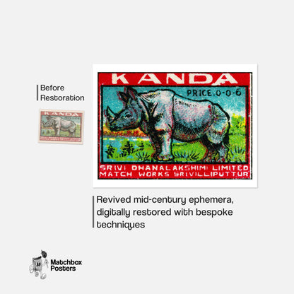 Rhinoceros - vintage matchbox label print - framed wall art preview