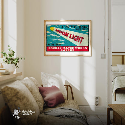 Moonlight - vintage matchbox label print - living room mockup