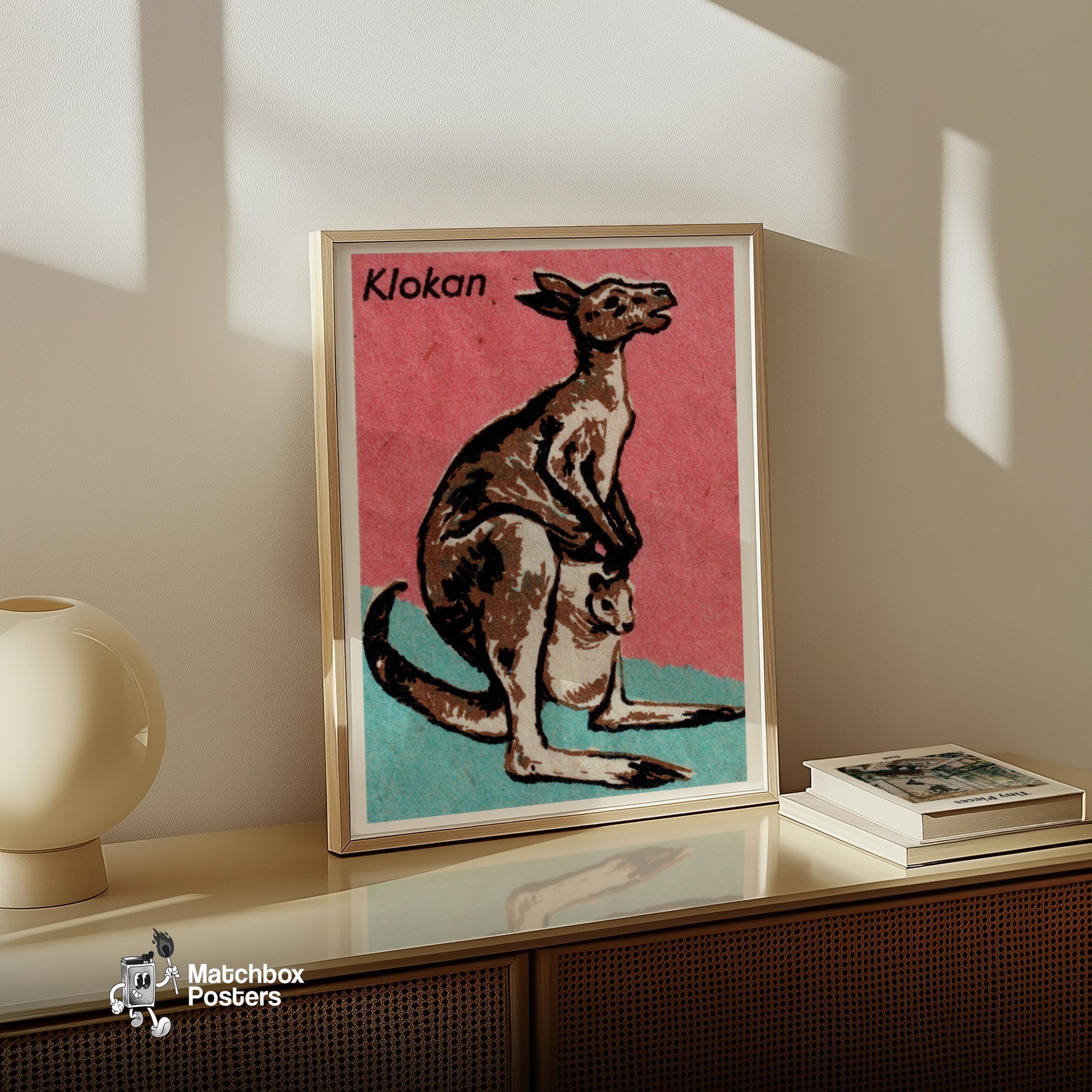 Kangaroo and Joey - vintage matchbox label print - size comparison