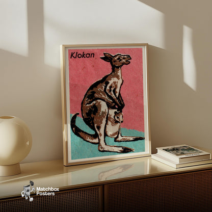 Kangaroo and Joey - vintage matchbox label print - size comparison