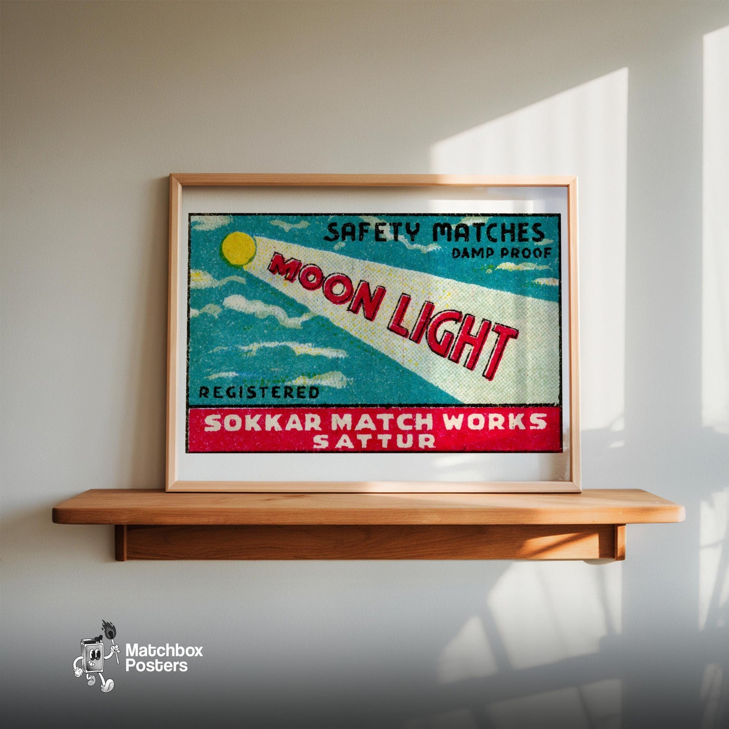 Moonlight - vintage matchbox label print - size comparison