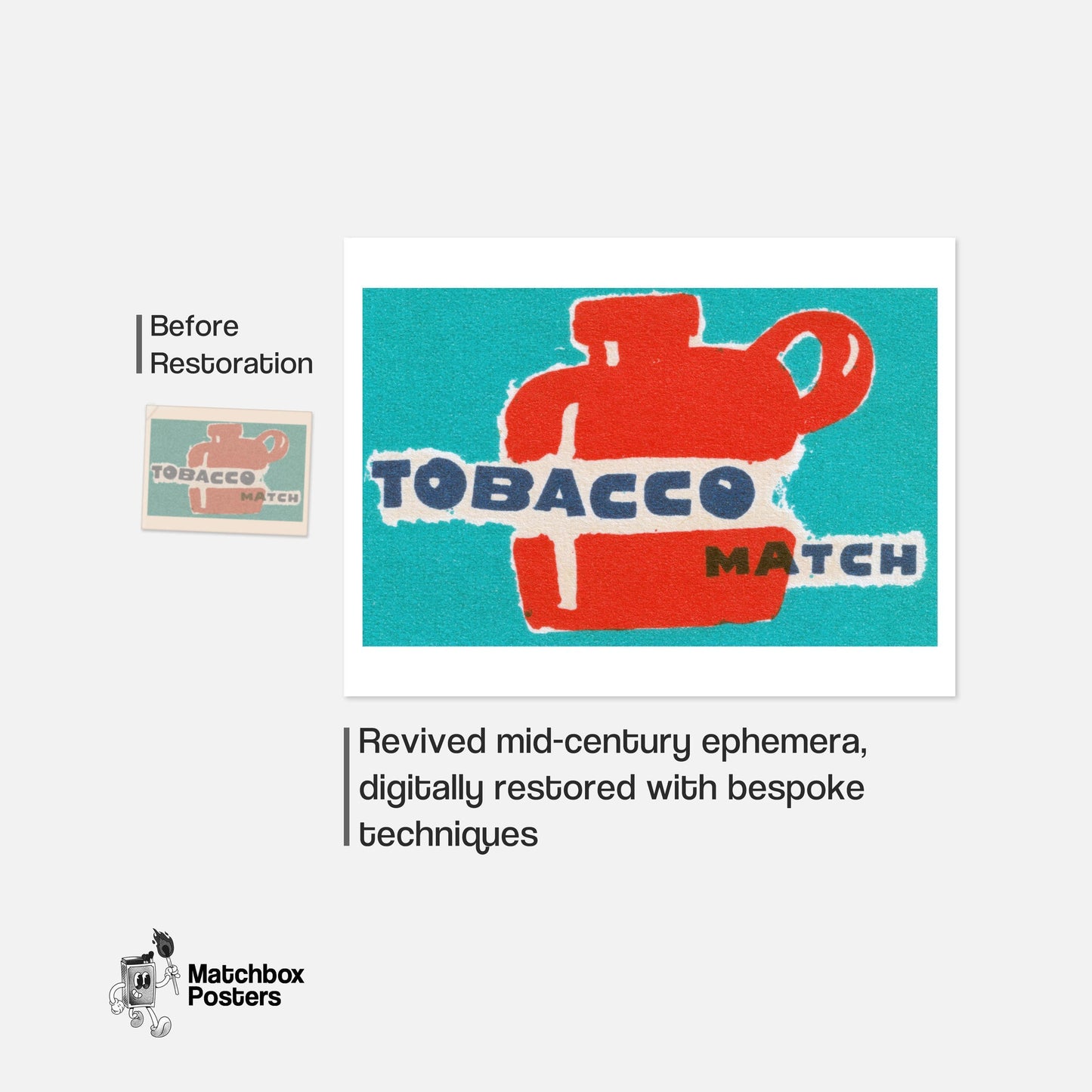 Red Flask Tobacco Match - vintage matchbox label print - framed wall art preview