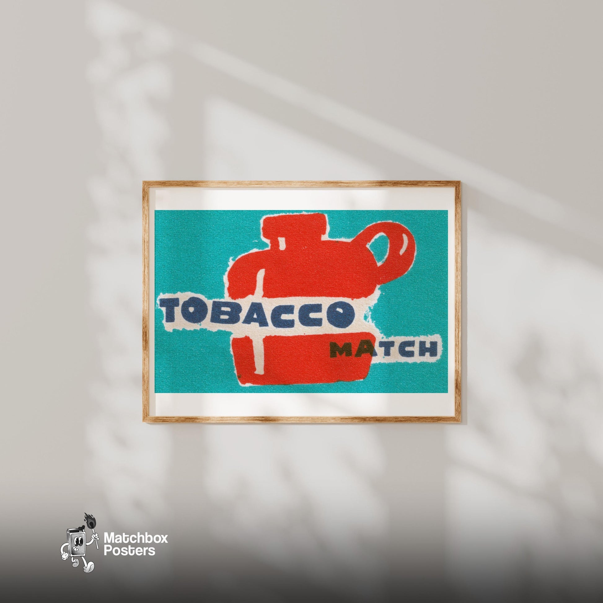 Red Flask Tobacco Match - vintage matchbox label print - bedroom mockup