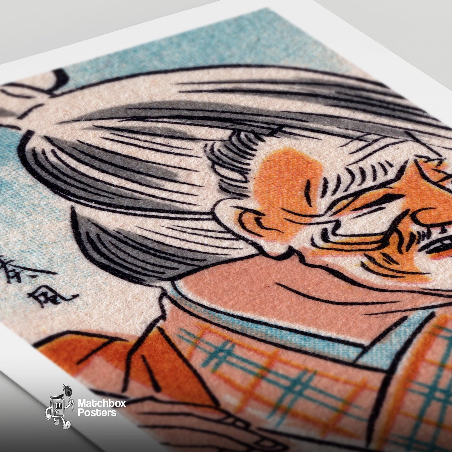 Orange Japanese Mask - vintage matchbox label print - close-up detail