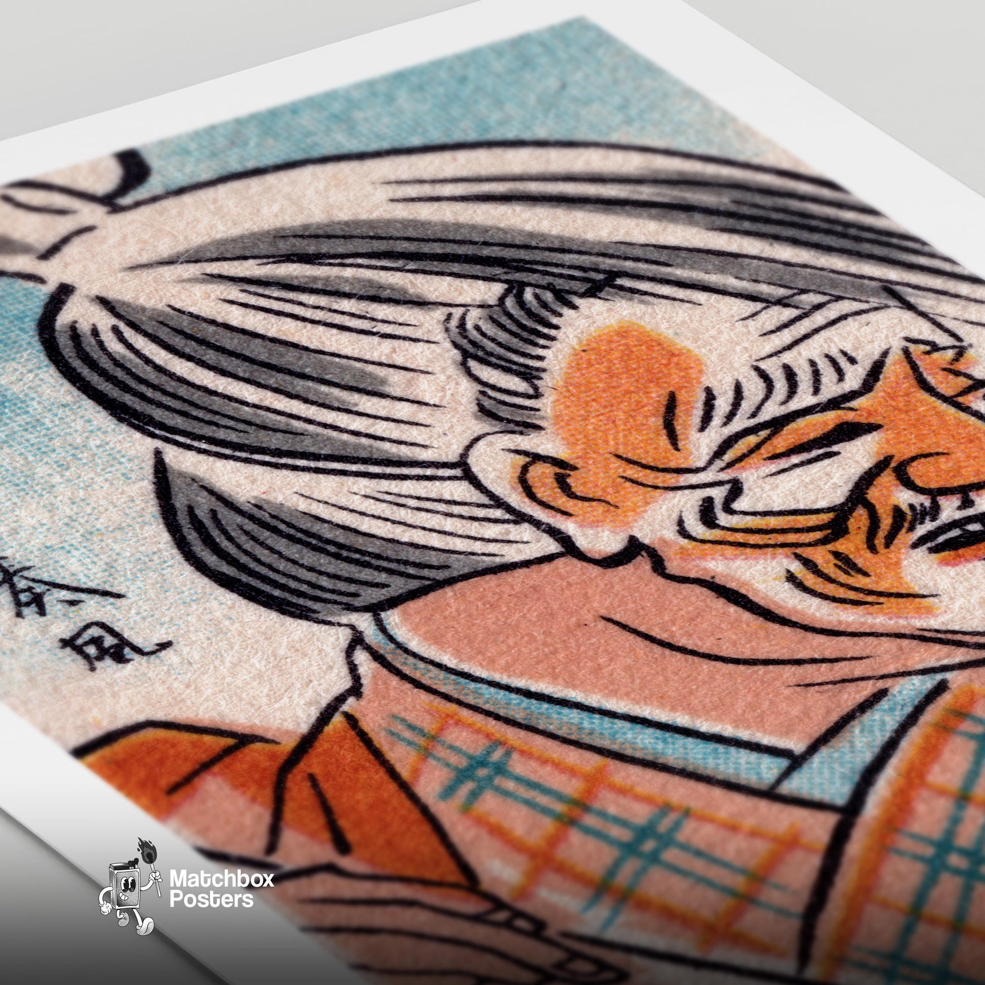 Orange Japanese Mask - vintage matchbox label print - close-up detail