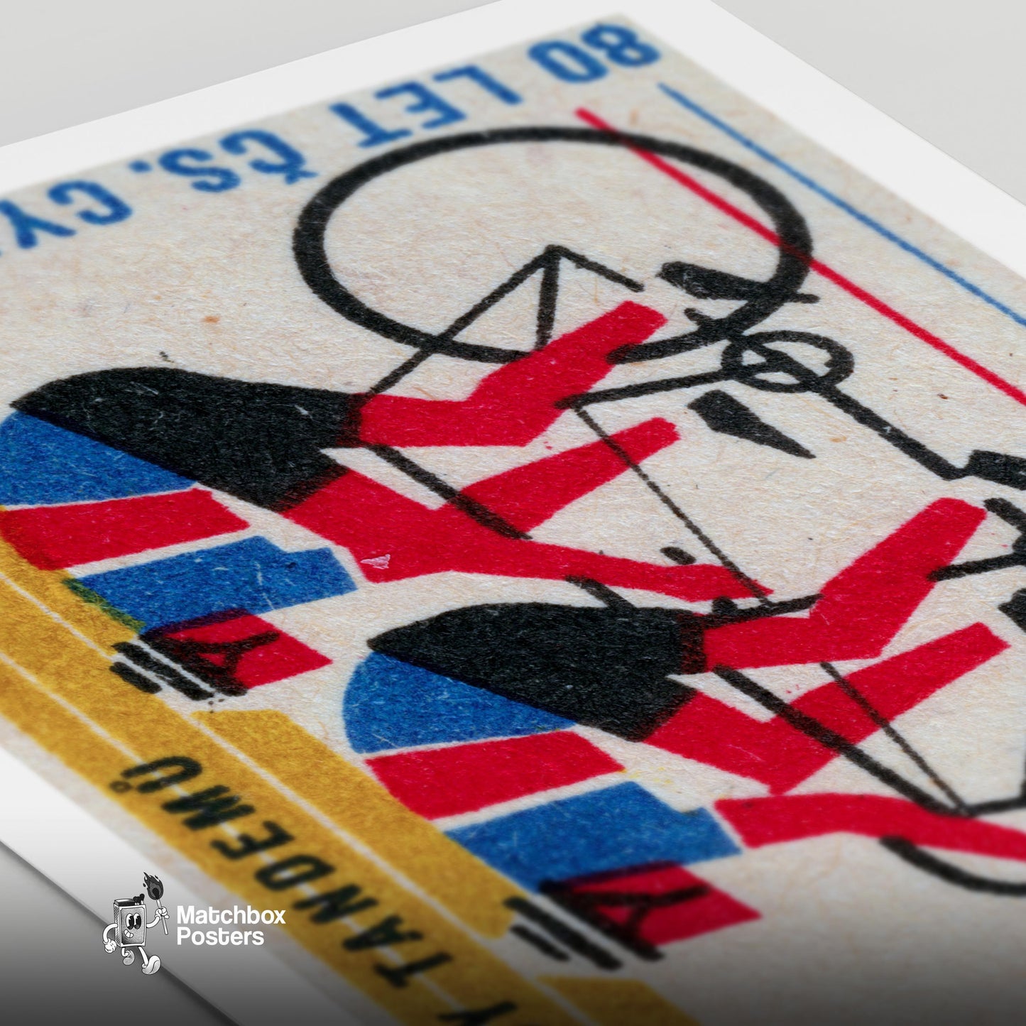 Tandem Cyclists - vintage matchbox label print - close-up detail