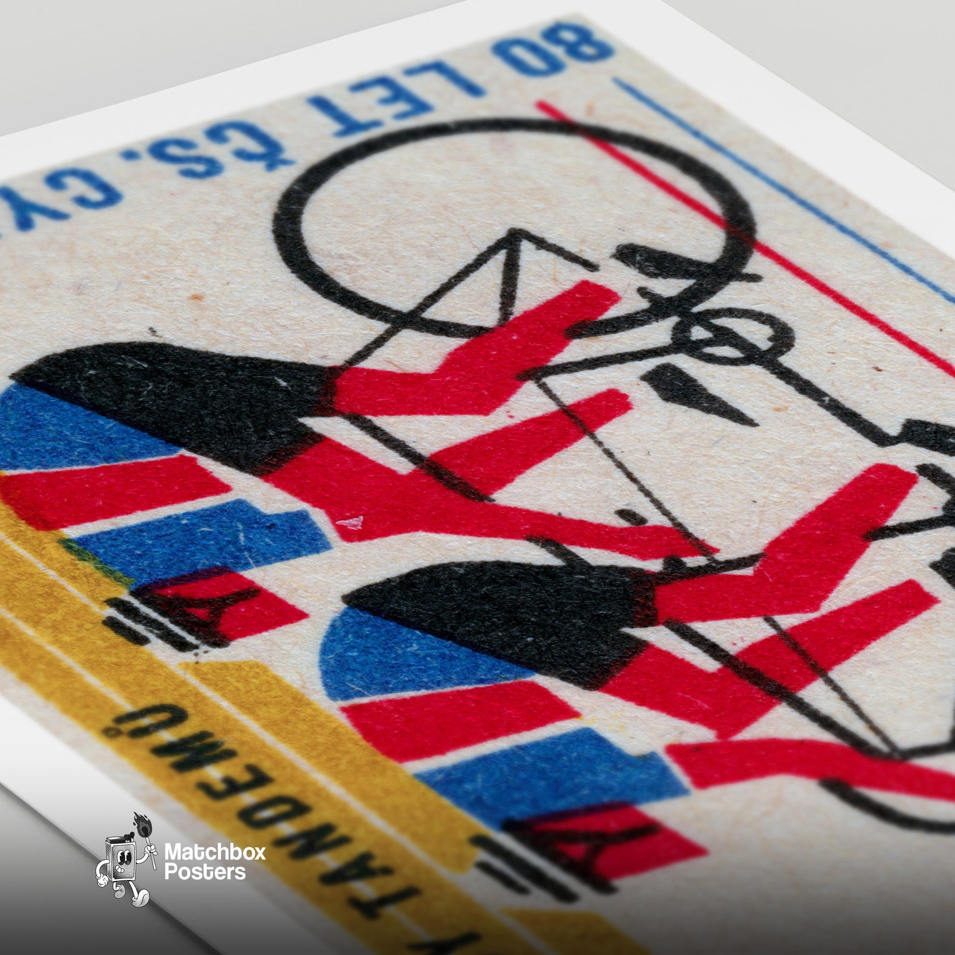 Tandem Cyclists - vintage matchbox label print - close-up detail