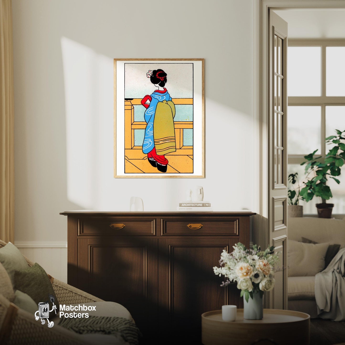A Person 1920s-30s Matchbox Label - vintage matchbox label print - living room mockup