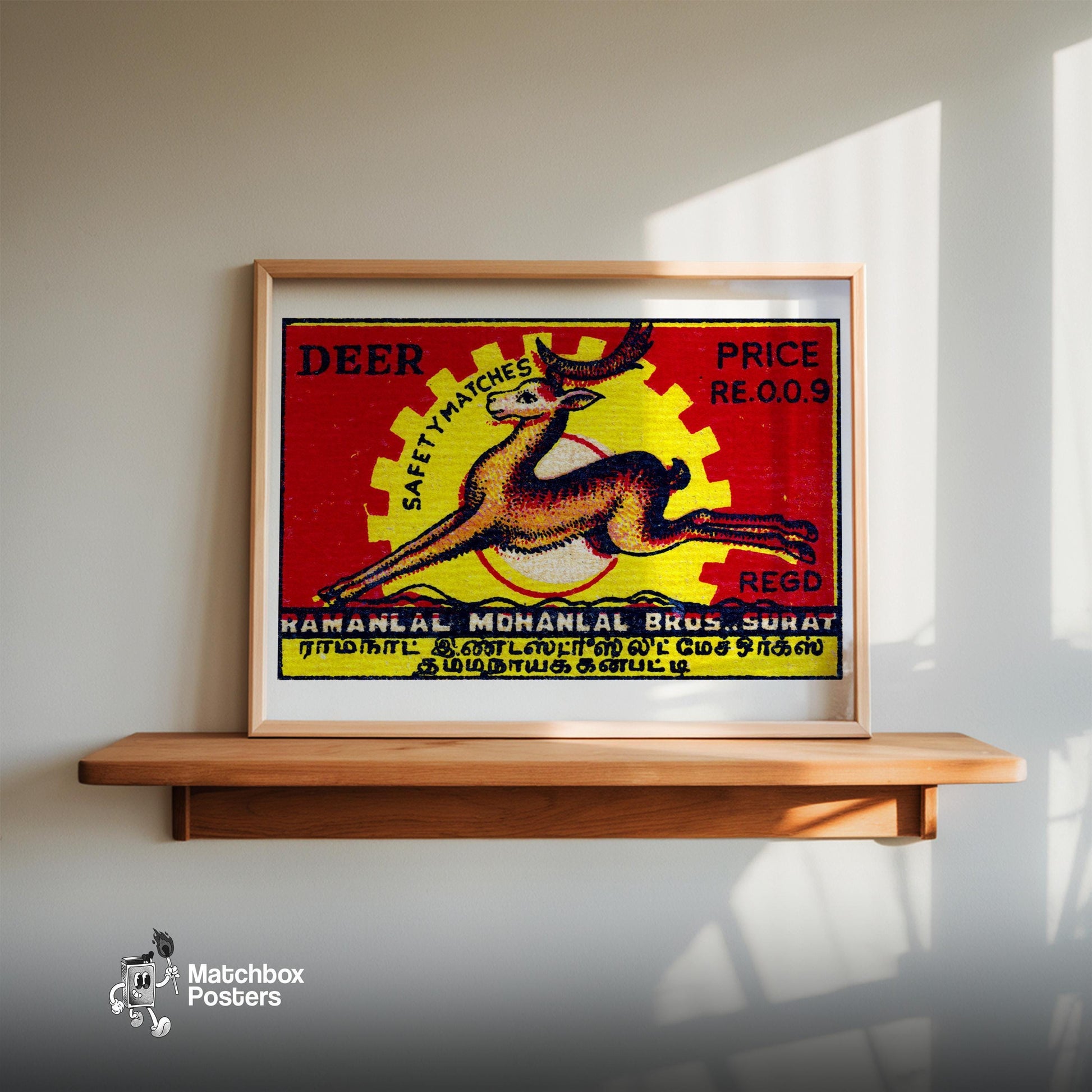 Leaping Deer - vintage matchbox label print - size comparison