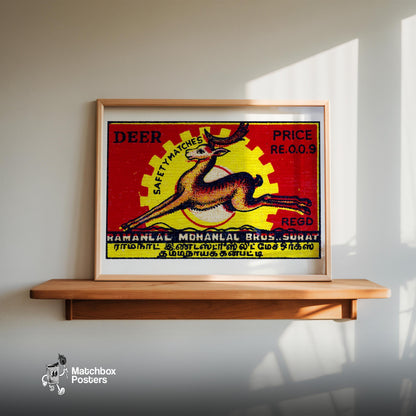 Leaping Deer - vintage matchbox label print - size comparison