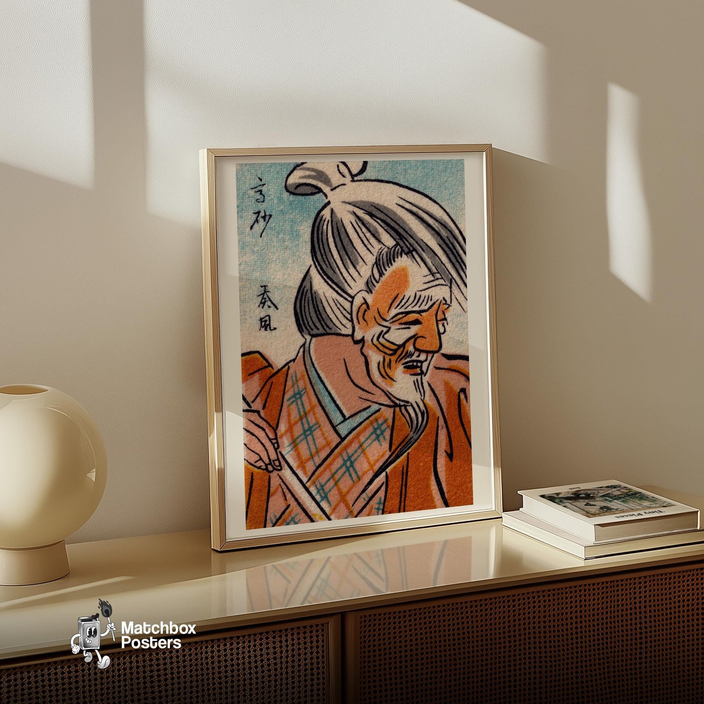 Orange Japanese Mask - vintage matchbox label print - size comparison