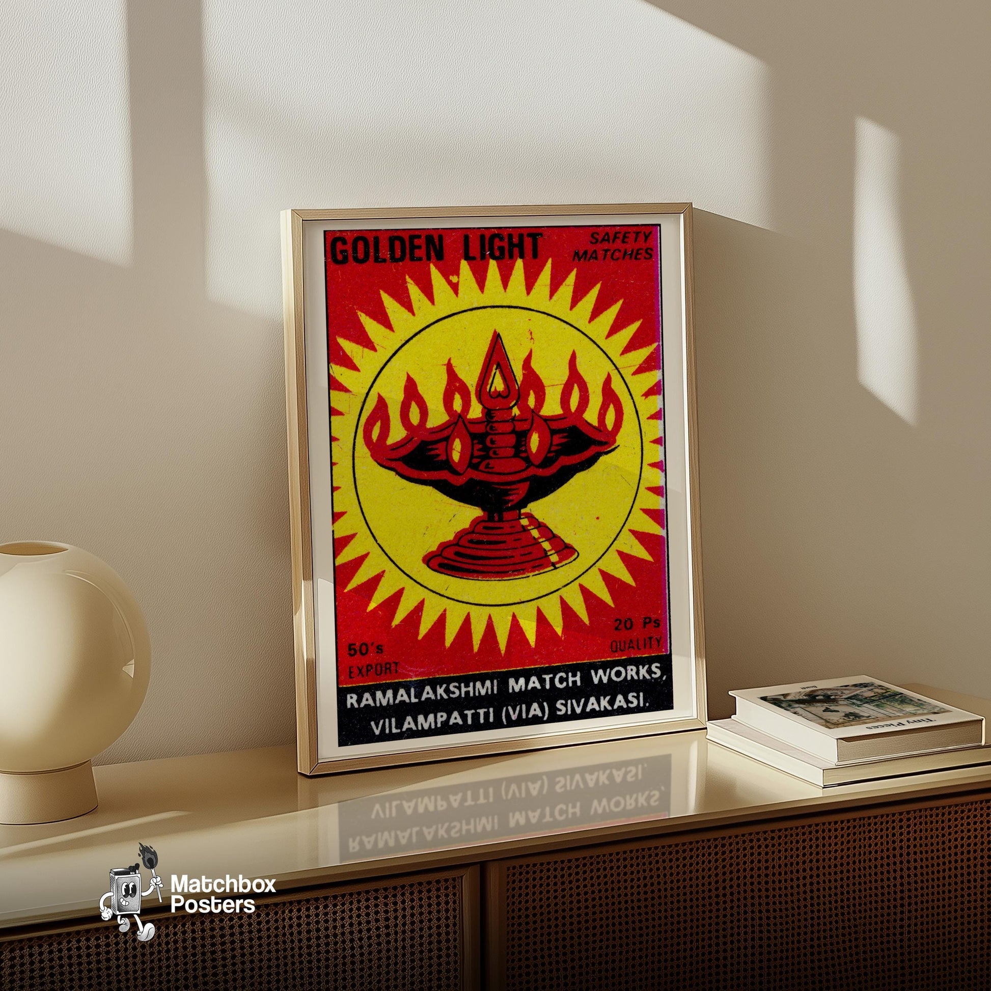 Oil Lamp - vintage matchbox label print - size comparison
