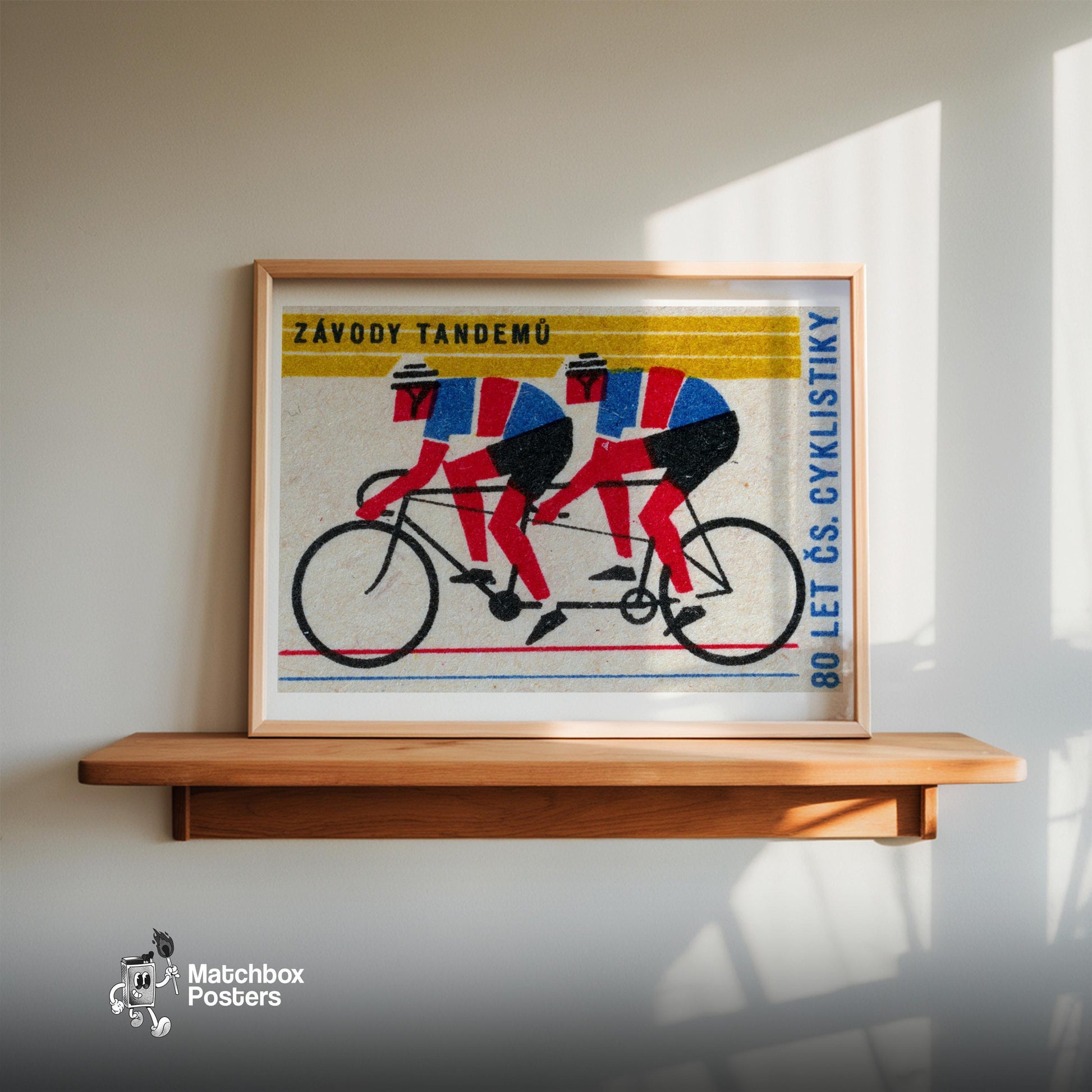 Tandem Cyclists - vintage matchbox label print - size comparison