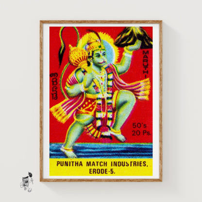 Hanuman - vintage matchbox label print