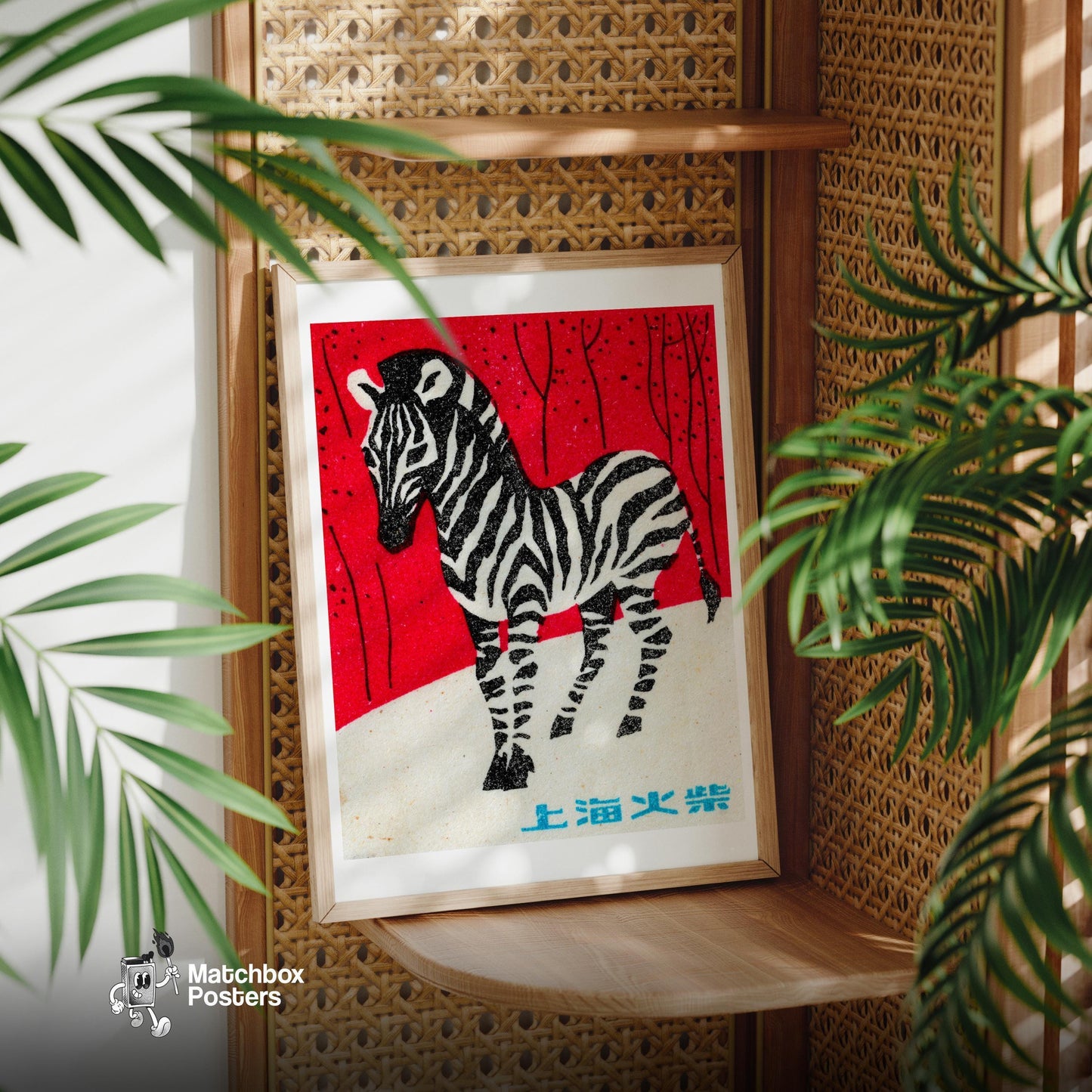 Zebra Standing - vintage matchbox label print - office wall