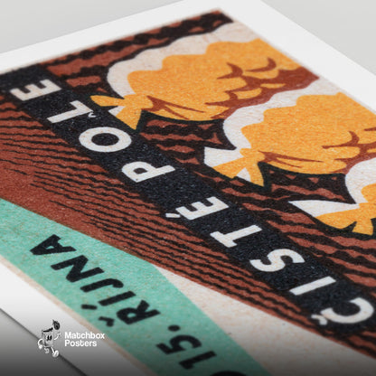 Harvested Potatoes in Sack - vintage matchbox label print - close-up detail