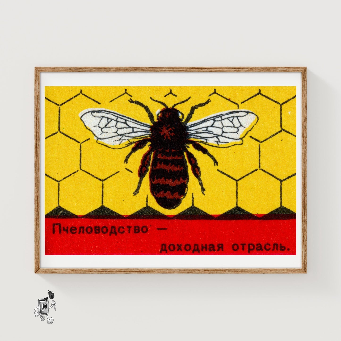 Bee on Honeycomb - vintage matchbox label print