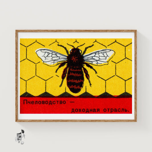 Bee on Honeycomb - vintage matchbox label print