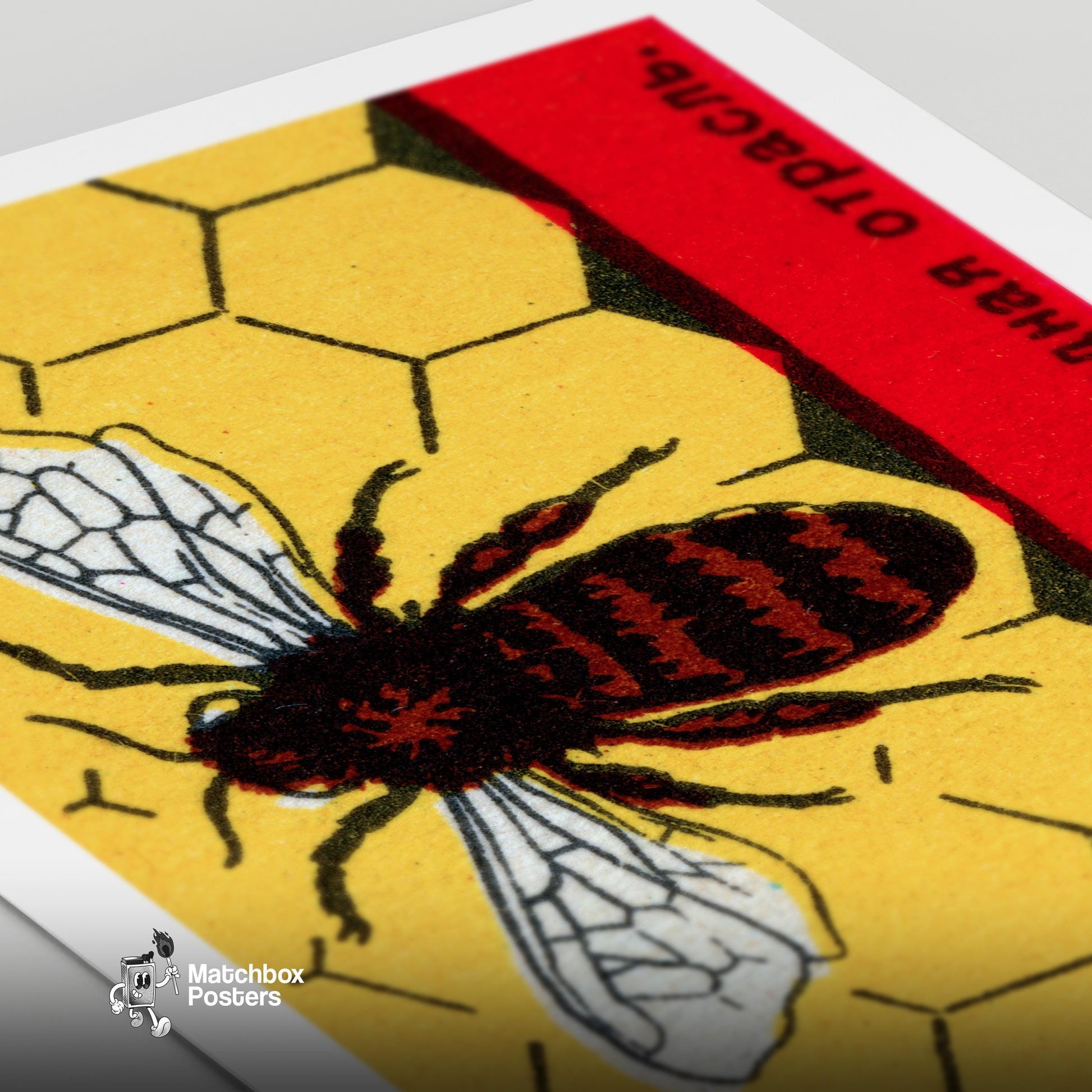 Bee on Honeycomb - vintage matchbox label print - close-up detail