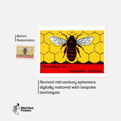 Bee on Honeycomb - vintage matchbox label print - framed wall art preview