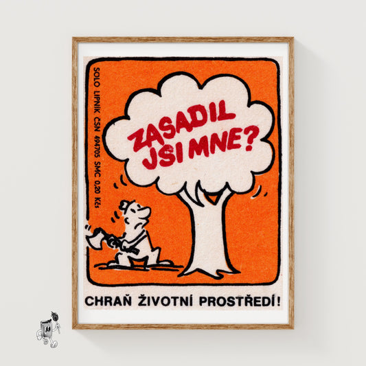 Man Chopping Tree - vintage matchbox label print