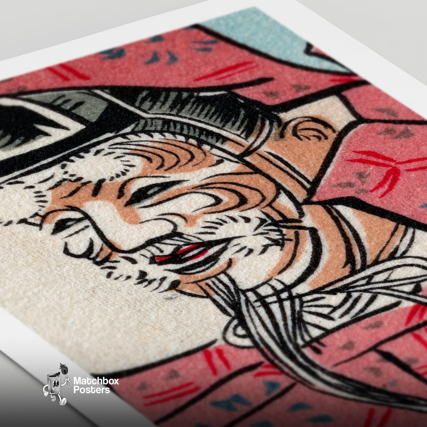 Japanese Mask - vintage matchbox label print - close-up detail
