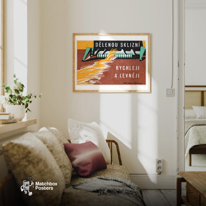 Grain Harvester - vintage matchbox label print - living room mockup
