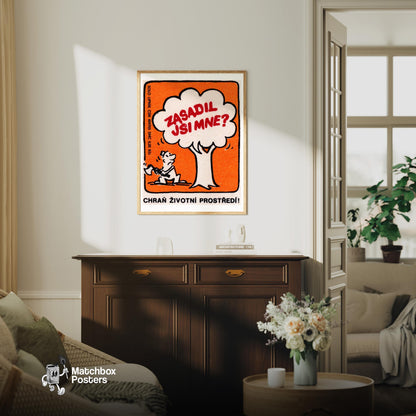 Man Chopping Tree - vintage matchbox label print - living room mockup
