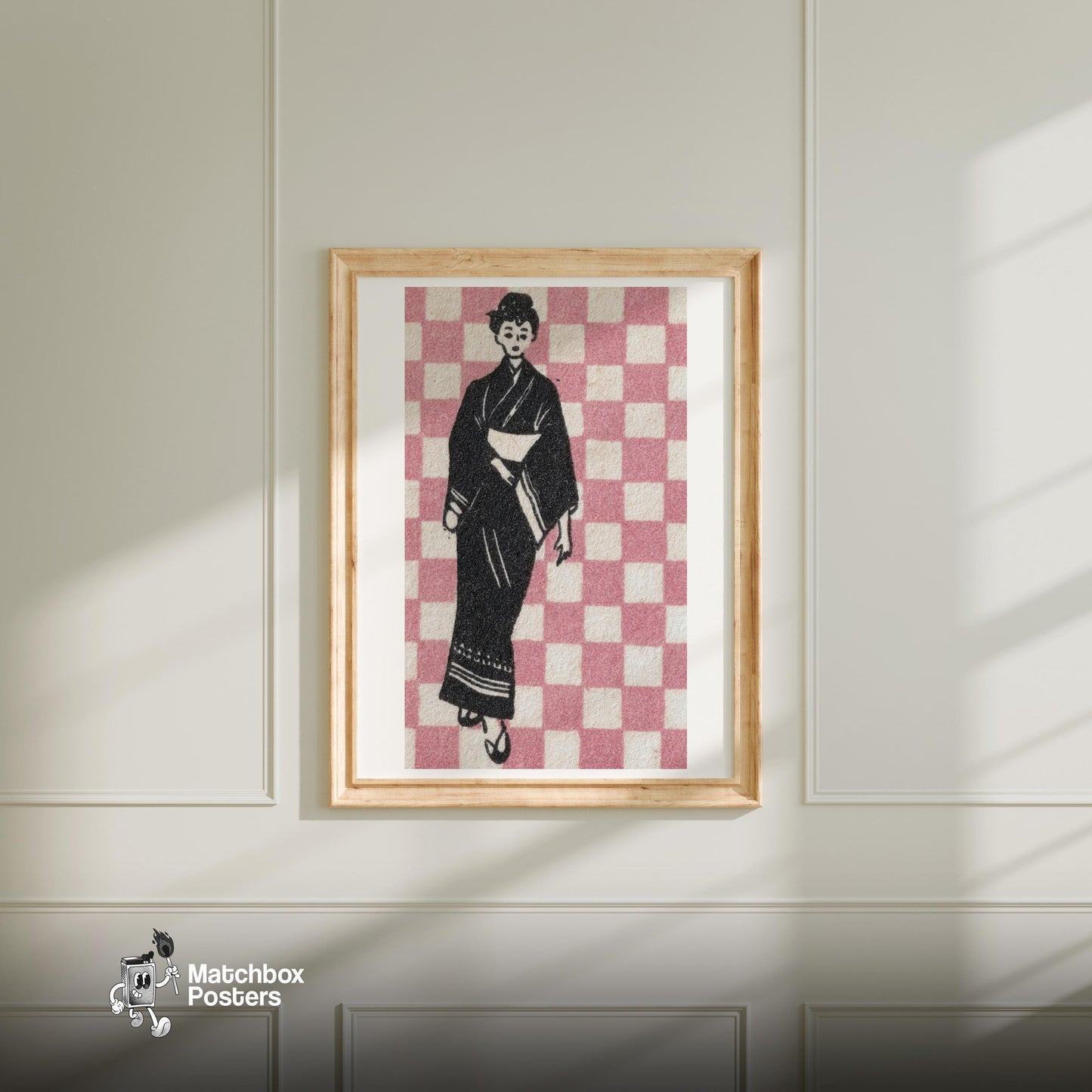 Geisha - vintage matchbox label print - bedroom mockup