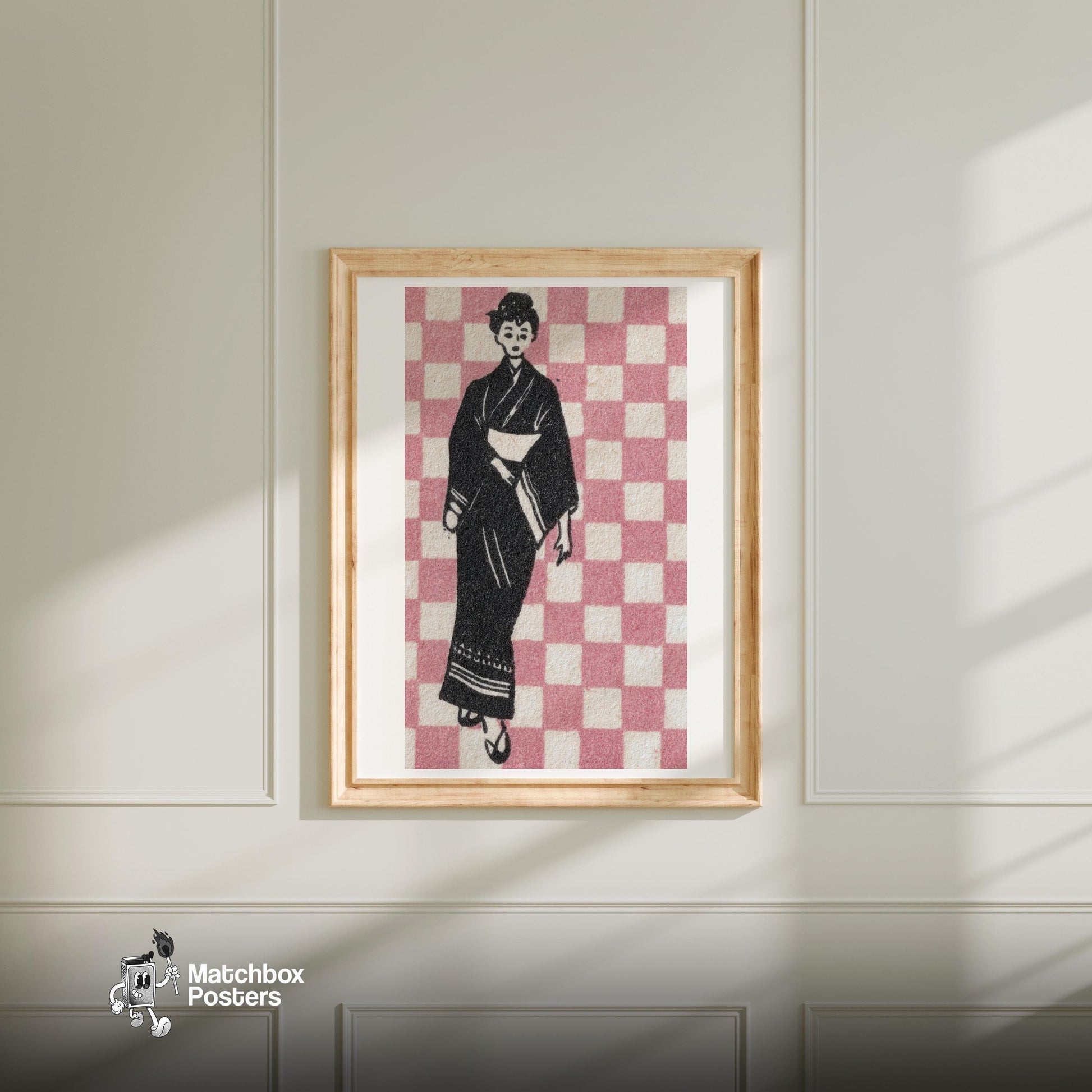 Geisha - vintage matchbox label print - bedroom mockup
