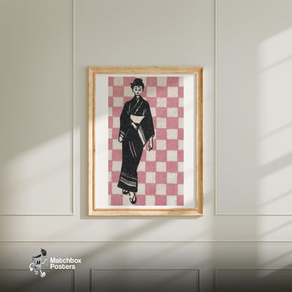 Geisha - vintage matchbox label print - bedroom mockup