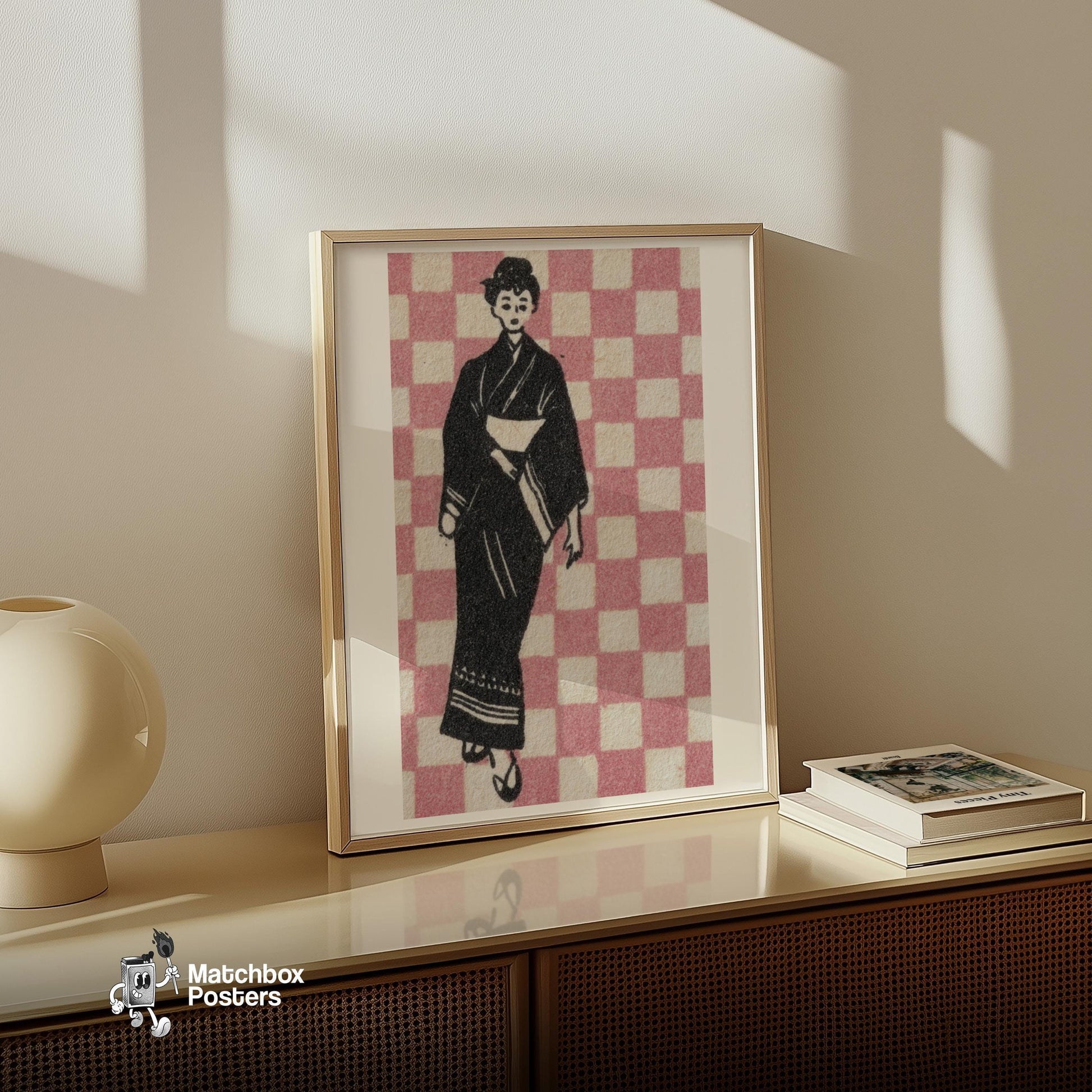 Geisha - vintage matchbox label print - size comparison