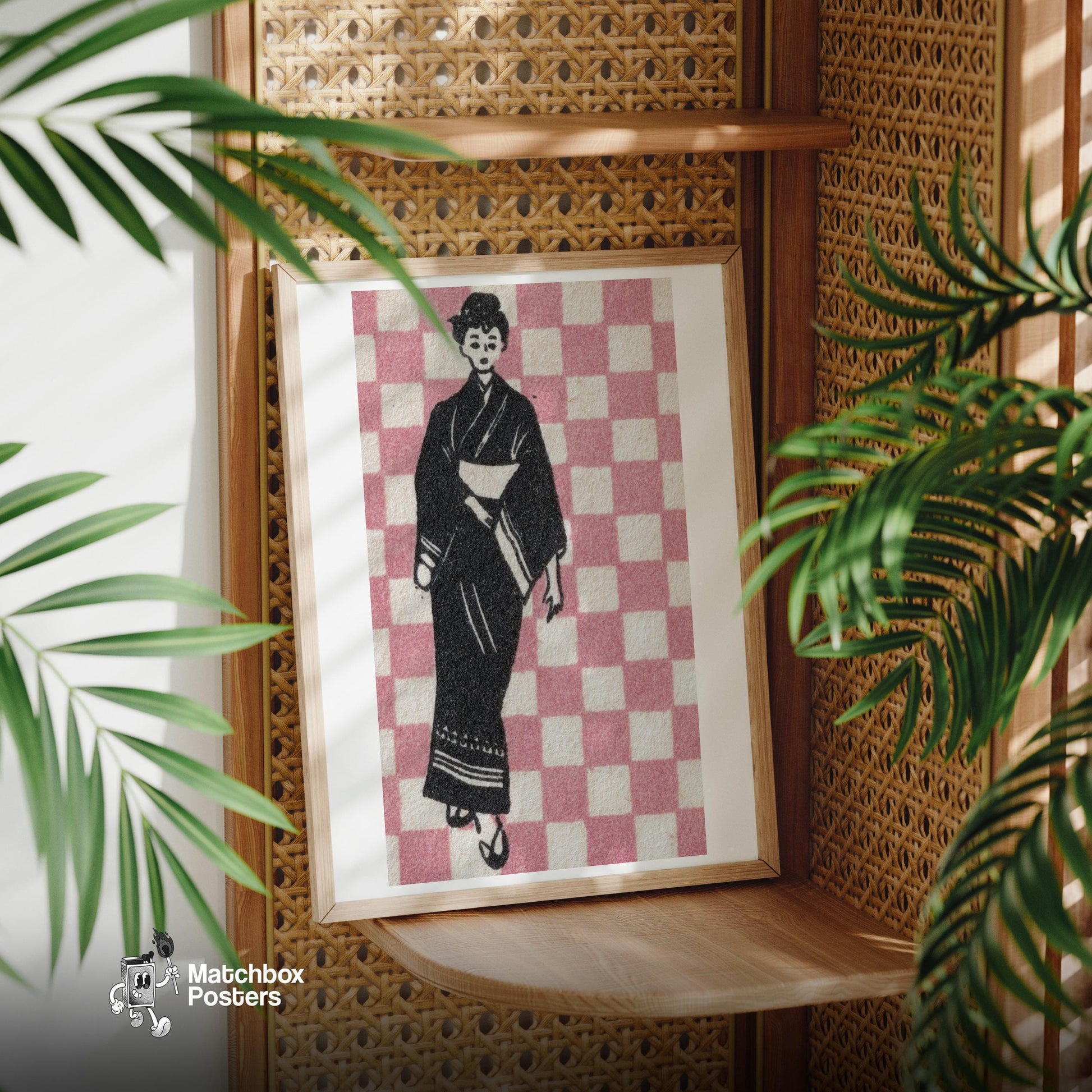 Geisha - vintage matchbox label print - office wall