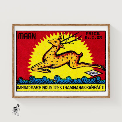 Leaping Deer - vintage matchbox label print