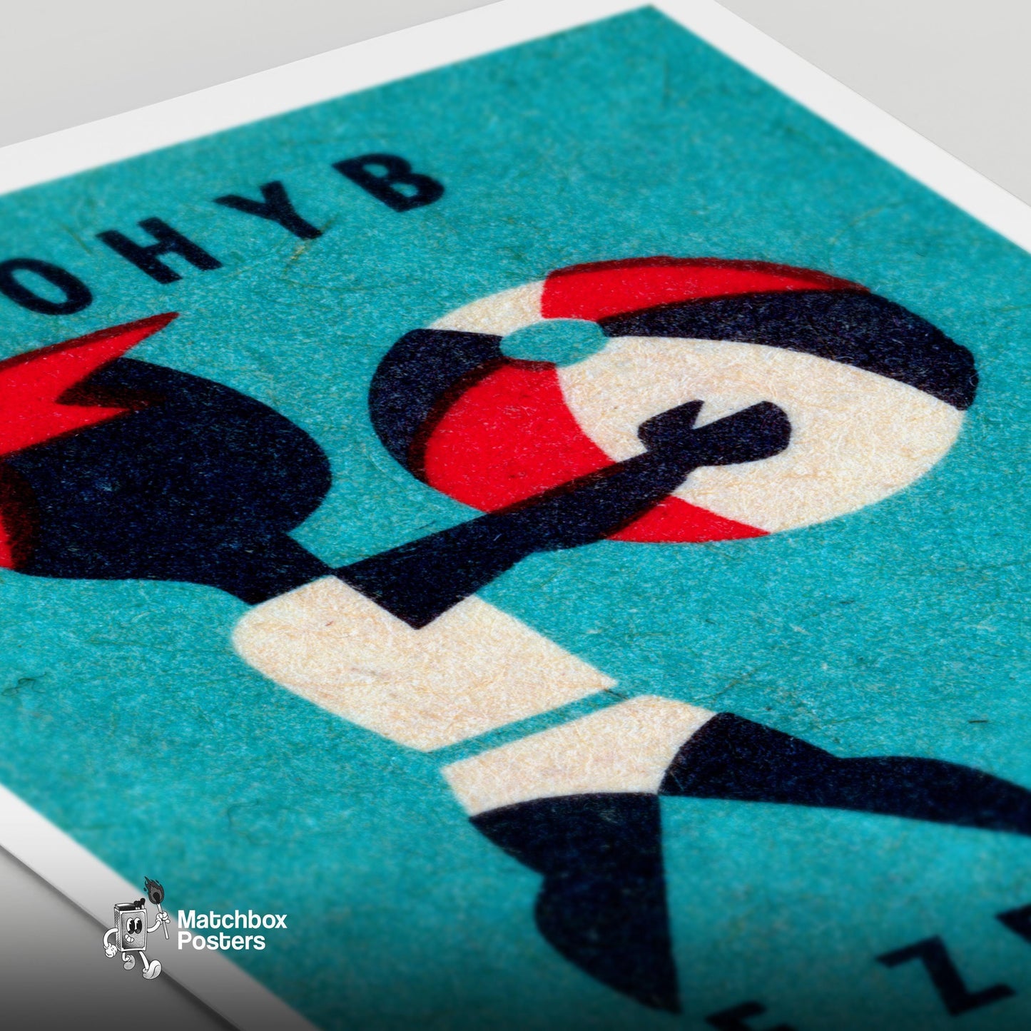 Boy with Beach Ball - vintage matchbox label print - close-up detail