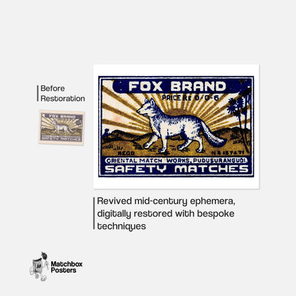 Fox - vintage matchbox label print - framed wall art preview
