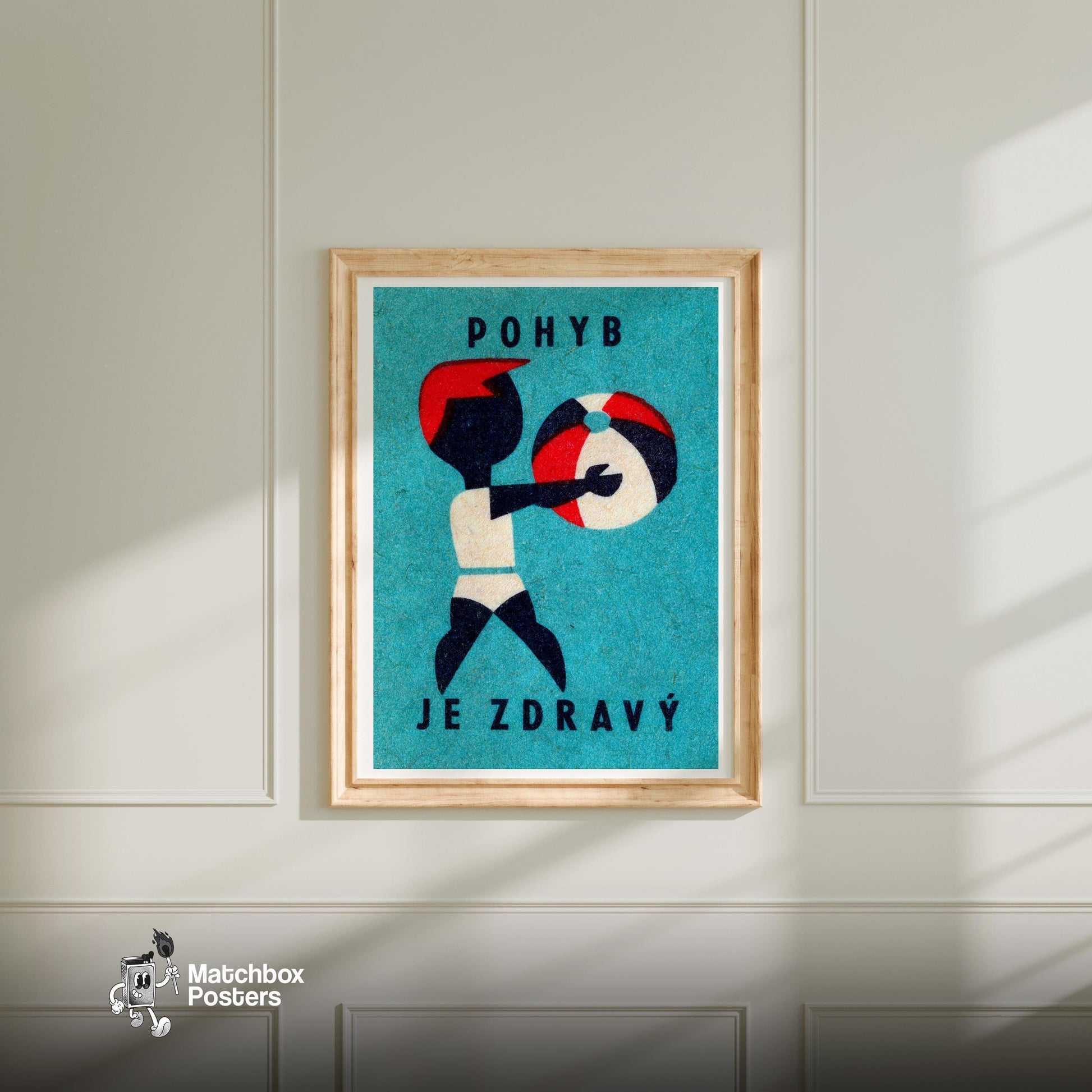 Boy with Beach Ball - vintage matchbox label print - bedroom mockup