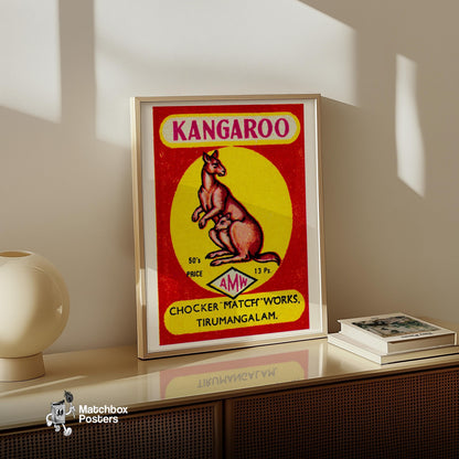 Kangaroo with Joey - vintage matchbox label print - size comparison