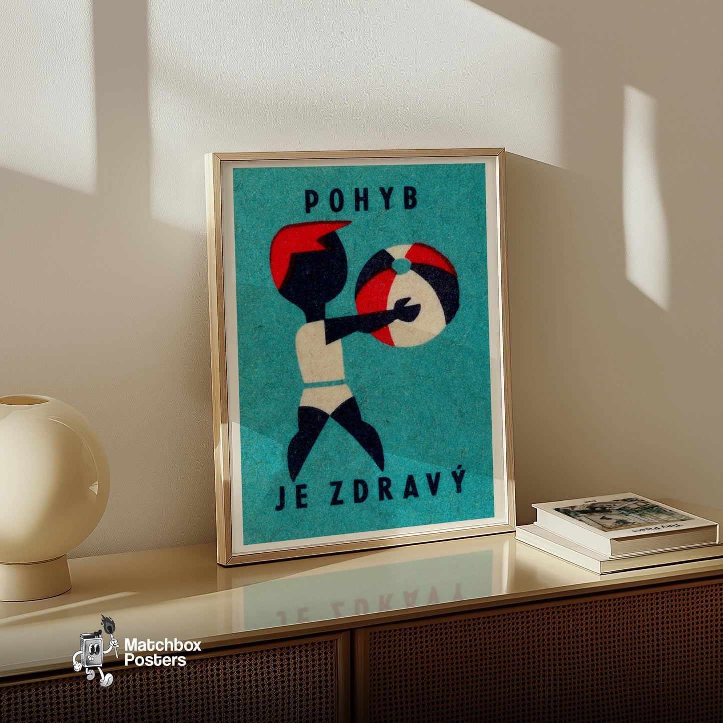 Boy with Beach Ball - vintage matchbox label print - size comparison