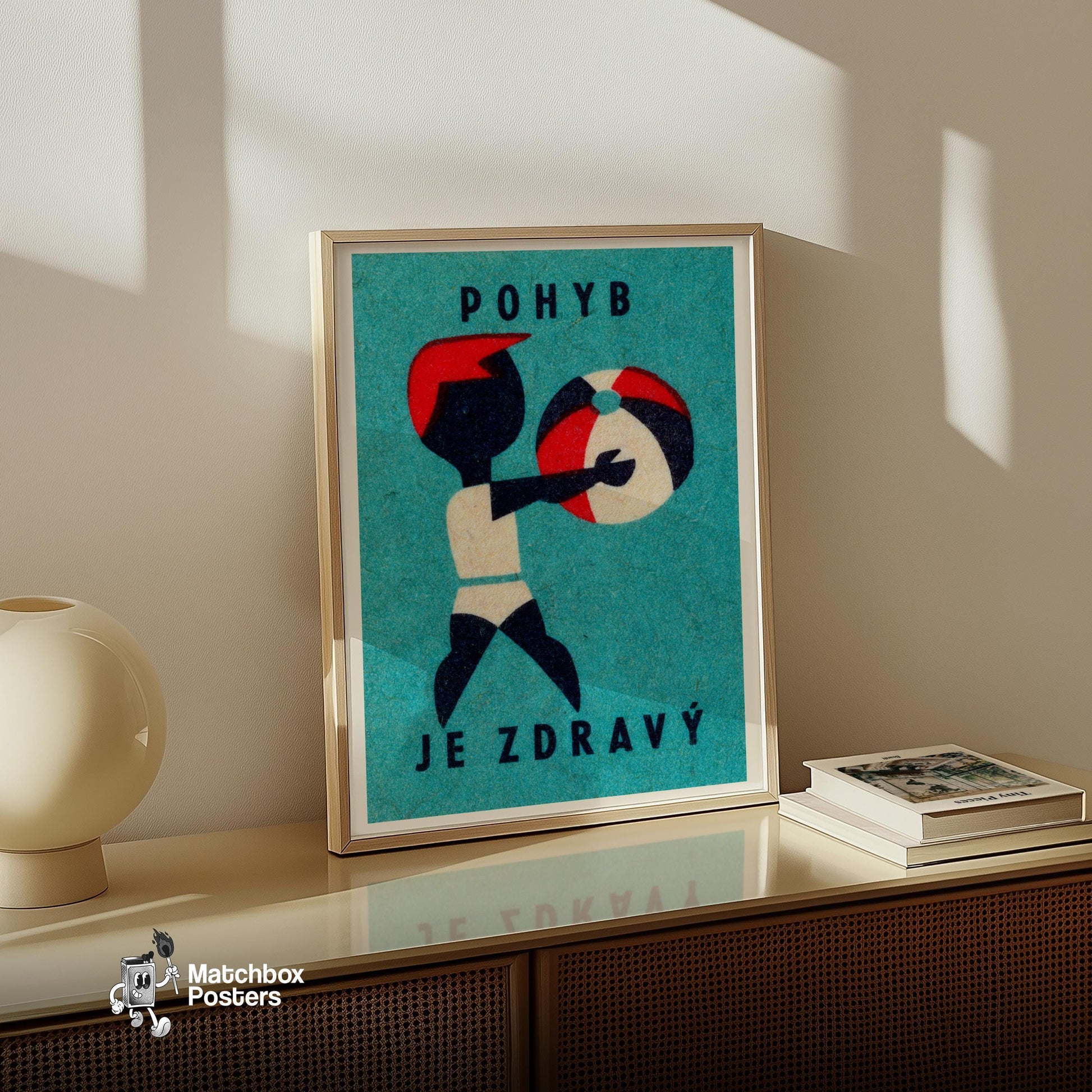 Boy with Beach Ball - vintage matchbox label print - size comparison