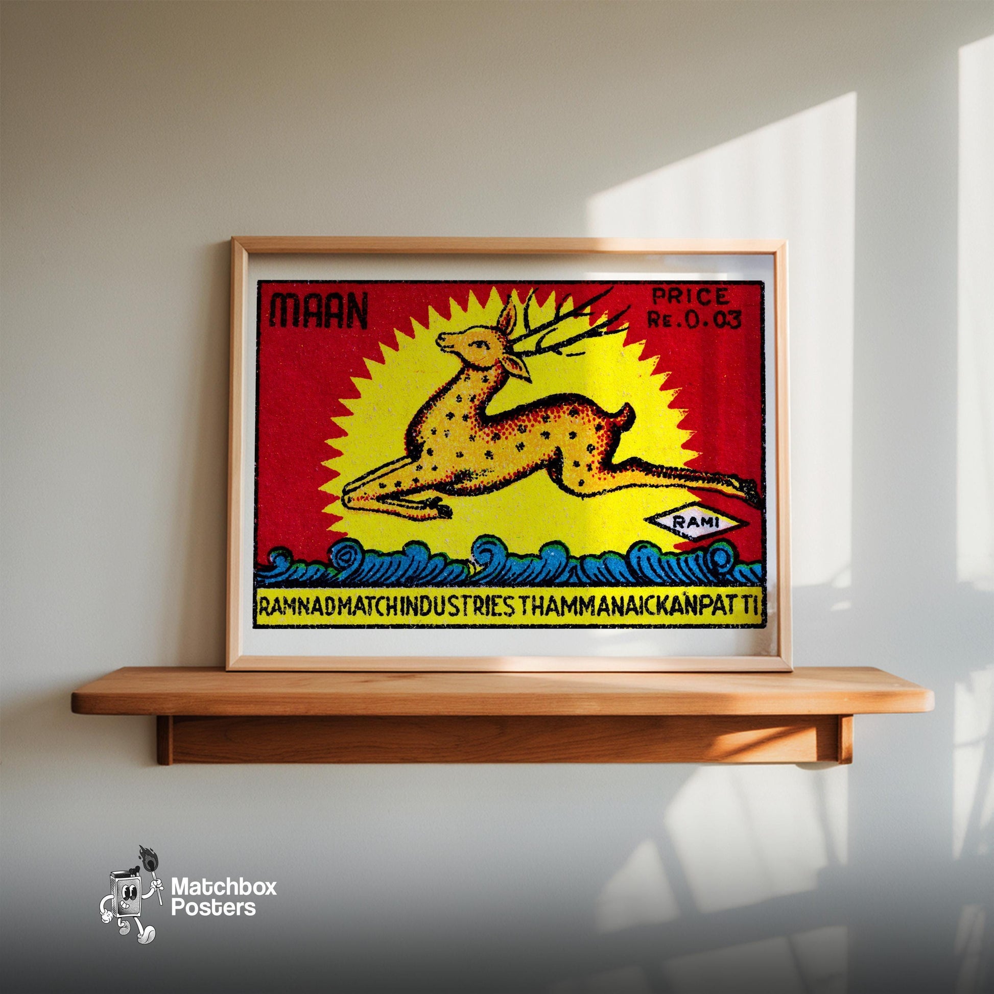 Leaping Deer - vintage matchbox label print - size comparison