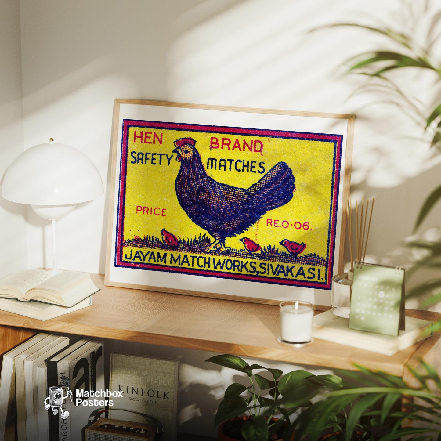 Hen and Chicks - vintage matchbox label print - office wall