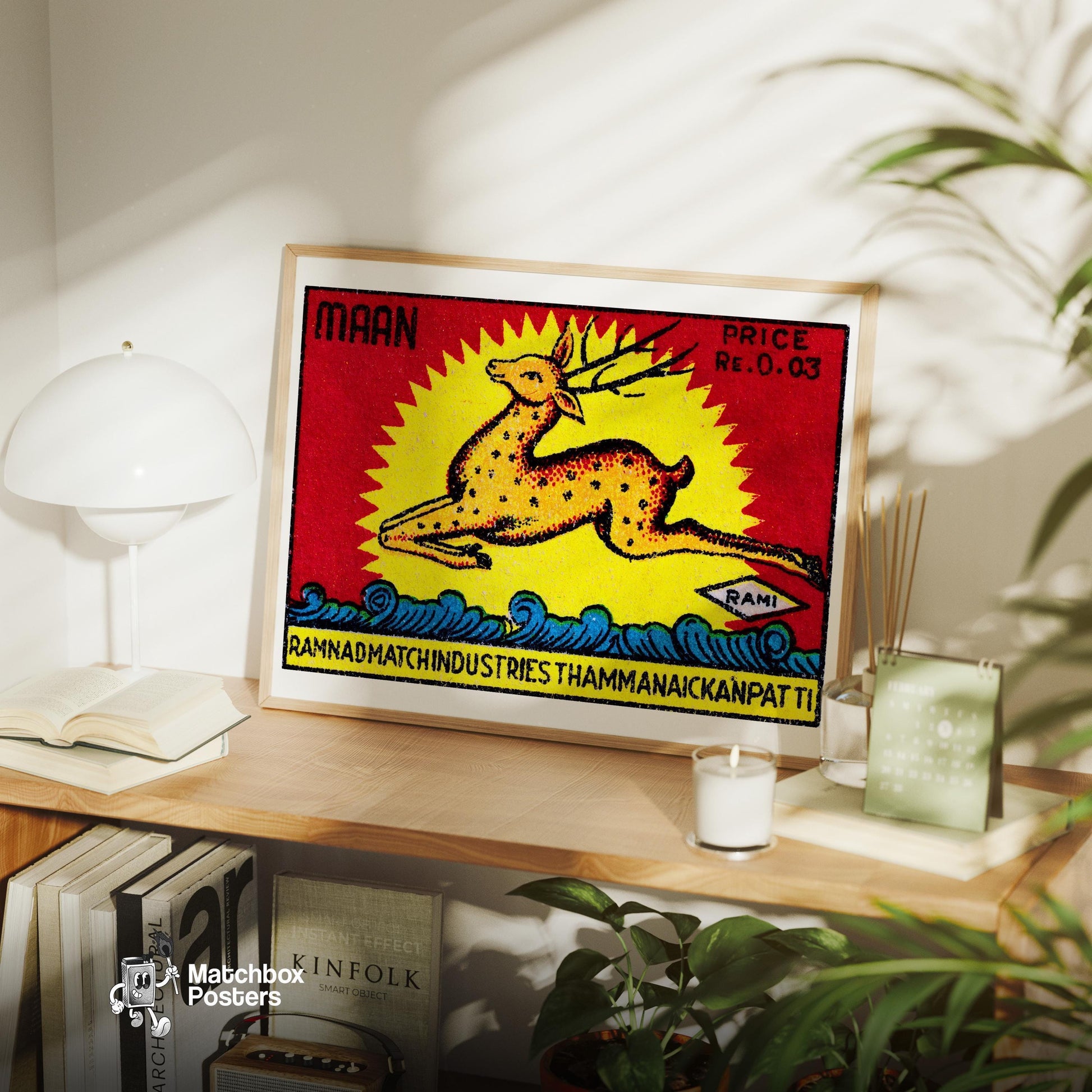 Leaping Deer - vintage matchbox label print - office wall